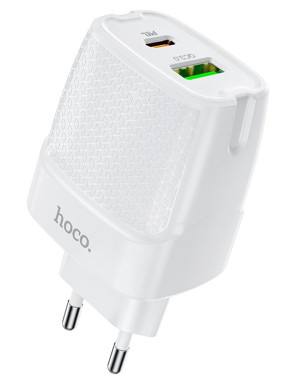 Зарядное устройство Hoco C85A Bright 1xUSB QC3.0 10W + 1xUSB-C PD 3A White