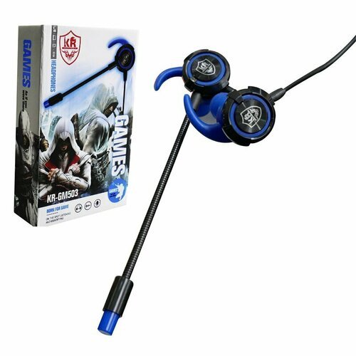 Игровые геймерские наушники с микрофоном Rapture KR-GM503, проводные 1.2м, черные-синие