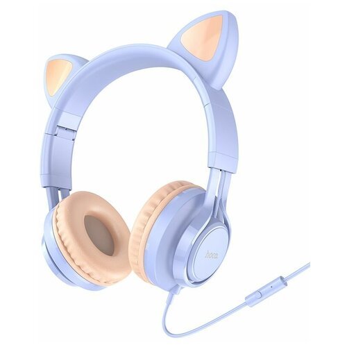Наушники проводные Кошачьи ушки Hoco W36 Cat ear headphones с микрофоном, голубые