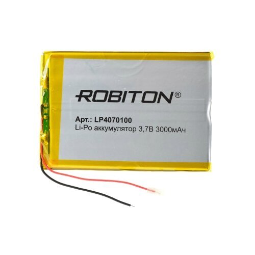 Аккумулятор ROBITON LP4070100, Li-Pol, 3.7 В, 3000 мАч, призма со схемой защиты РК1