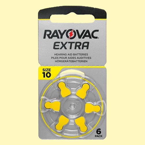 Rayovac 10 Жёлтый (ZA10) Extra | 1,45 вольт Воздушно-цинковые Батарейки для слуховых аппаратов - 6шт.