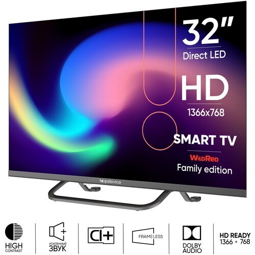 32' Телевизор Topdevice TV 32' FRAMELESS, HD 720p, Smart TV WildRed, графит