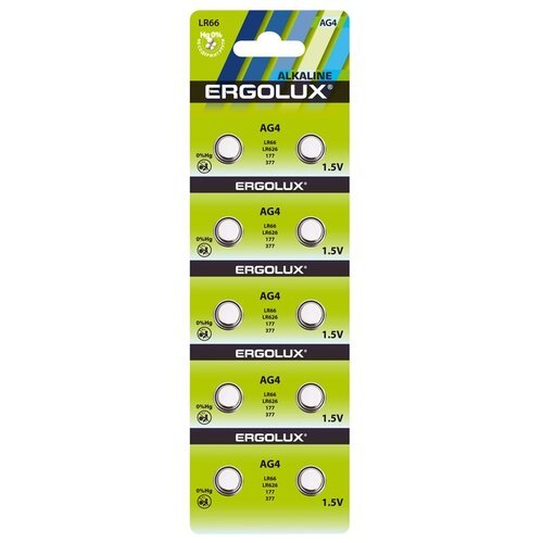 Батарейка Ergolux AG4 (LR66/LR626), в упаковке: 10 шт.