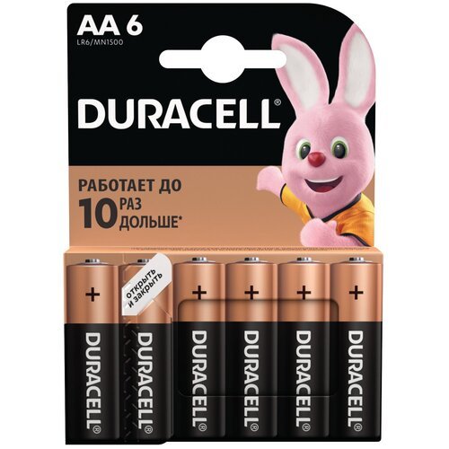 Батарейка AA щелочная Duracell LR6-12(6*2)BL Basic отрывные