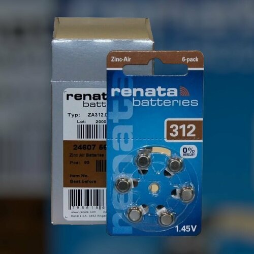 Батарейки Renata ZA312 для слуховых аппаратов 300 шт