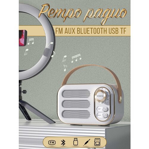 Ретро радиоприемник / беспроводная колонка FM AUX BLUETOOTH USB TF (белый)