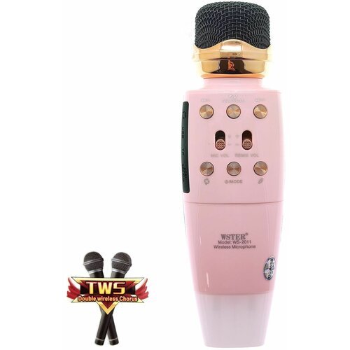 Микрофон беспроводной (Bluetooth, динамики, USB) WSTER WS-2011 Розовый