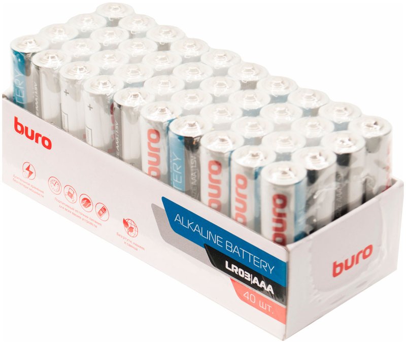 Батарейки Buro Alkaline LR03 AAA, 40 штук, коробка