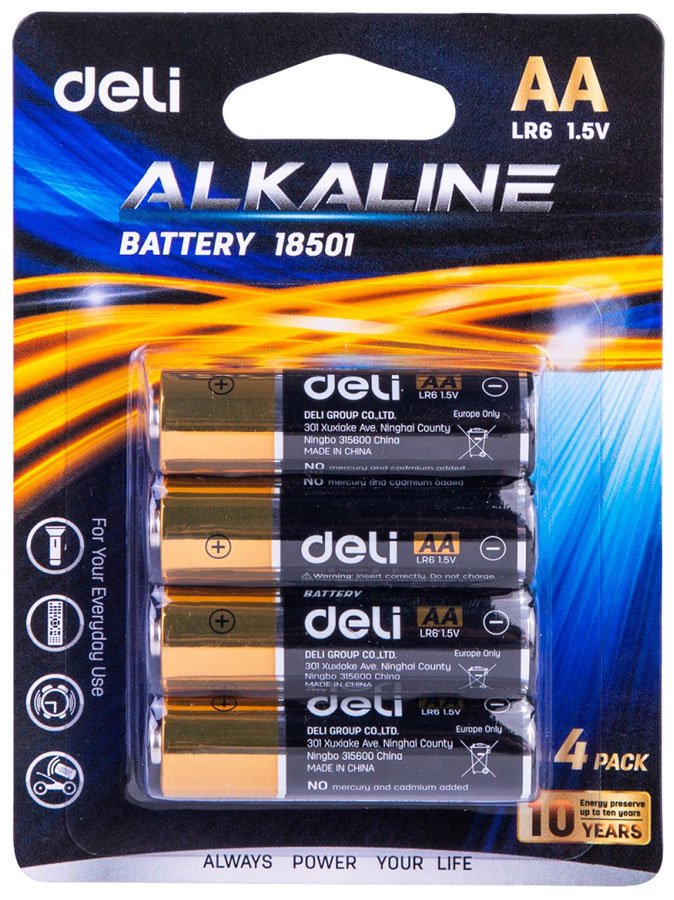 Батарейки Deli E18501 AA, 4 штуки, блистер