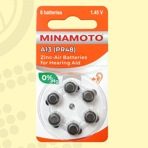 Minamoto 13 Оранжевый (ZA13) | 1.45 Вольт, Воздушно-цинковые (ZincAir) батарейки для слуховых аппаратов - 6шт.