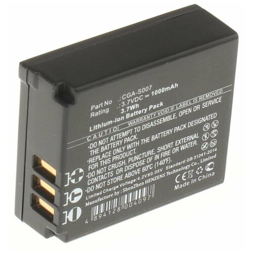 Аккумулятор iBatt iB-B1-F218 1000mAh для Panasonic CGA-S007E, CGA-S007, CGR-S007E,