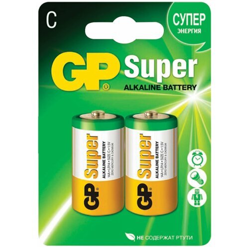 Батарейки GP Super, С (LR14, 14А), алкалиновые, комплект 2 шт, блистер, 14A-2CR2
