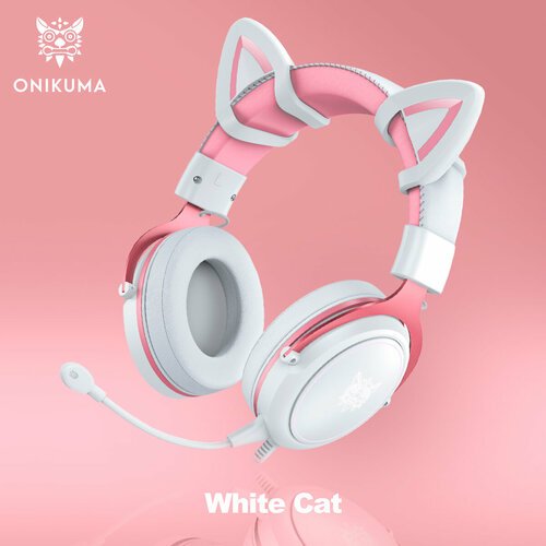 Игровые наушники Onikuma X10 White Cat белые с кошачьими ушками и подсветкой