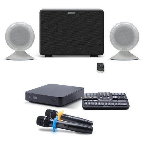 Караоке-комплект EVOBOX Black с микрофонами SE 200D и стереосистемой EvoSound Sphere 2.1. Pearle.
