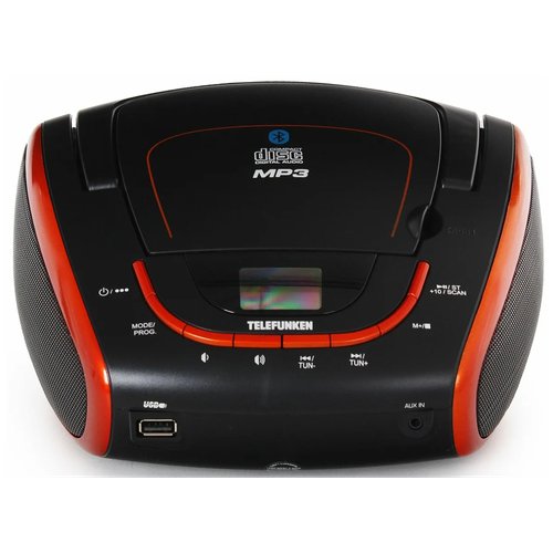 Проигрыватель CD/MP3/USB/Bluetooth. Telefunken TF-CSRP3493B (черный с красным)
