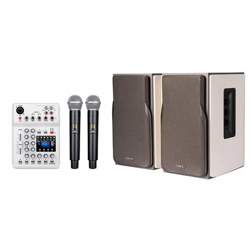 Караоке система с микшером, микрофонами и акустикой SkyDisco UM-100+R1380T белый