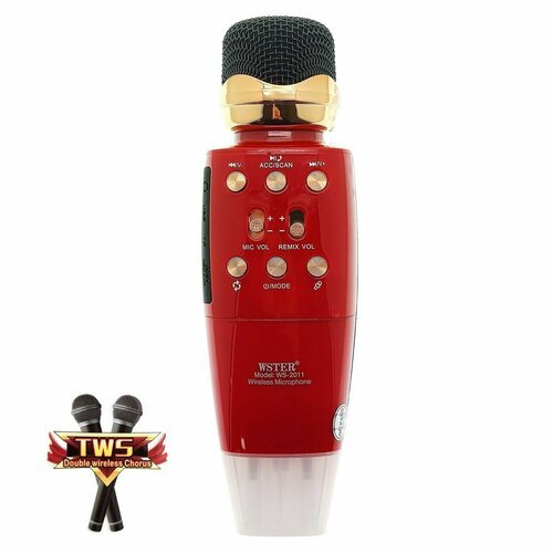 Микрофон беспроводной (Bluetooth, динамики, USB) WSTER WS-2011 Красный