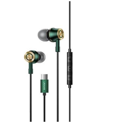 Наушники внутриканальные Usams EP-43, микрофон, кнопка ответа, Type-C, кабель 1.2м, цвет: зелёный