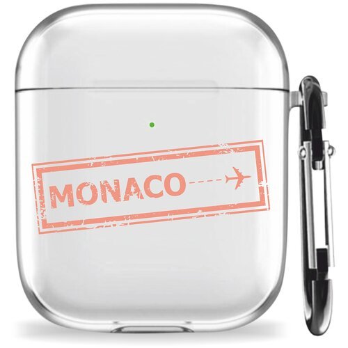 Силиконовый чехол для беспроводных наушников на Apple AirPods 1 / 2 футляр с карабином с рисунком Билет в Монако