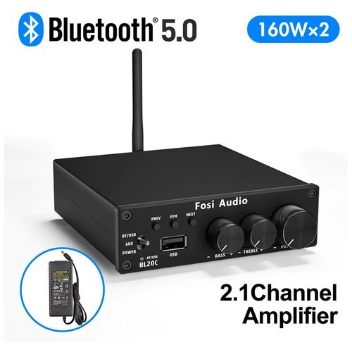 Fosi Audio BL20C Bluetooth HiFi 2.1 Усилитель 160 Вт x 2 + USB, класс D