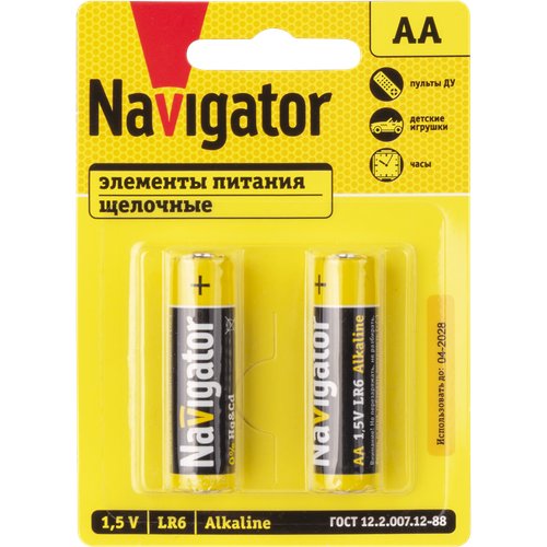 Батарейки щелочные Navigator АА 93 964 NBT-NPE-LR6-BP2, упаковка 12 блистеров по 2 шт.