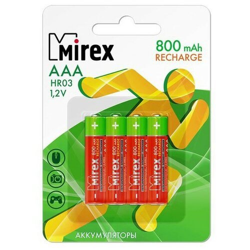 Аккумулятор тип AAA Mirex 800mAh (4шт в блистере), 23702-HR03-08-E4