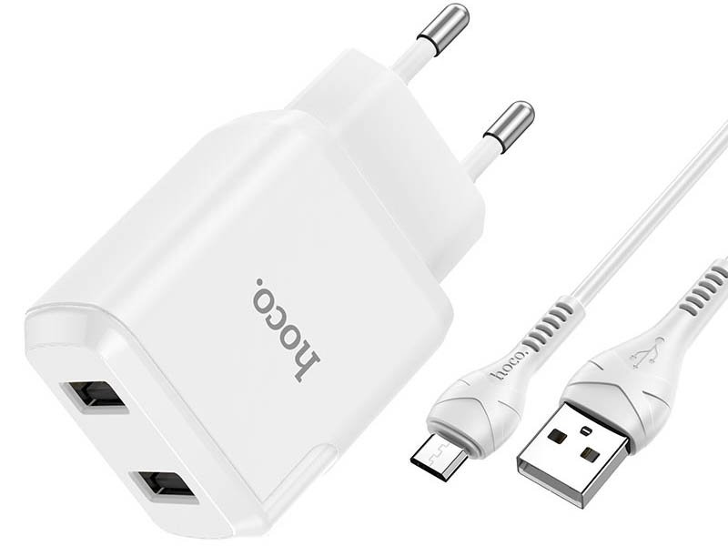 Зарядное устройство Hoco N7 Speedy 2xUSB + Cable Micro USB White