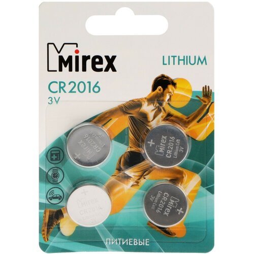 Батарейка литиевая Mirex, CR2016-4BL, 3В, блистер, 4 шт.